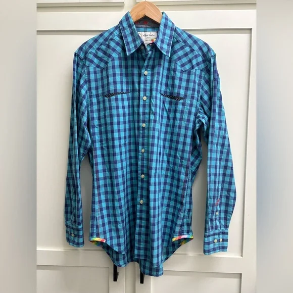 ROBERT GRAHAM JEANS Blue Plaid Check 100% Cotton Casual Dress Shirt Men medium - Picture 2 of 8